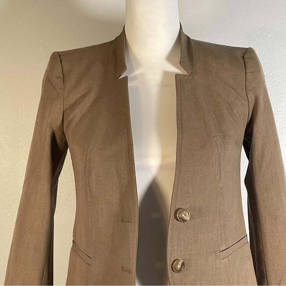 Loft Brown Notched Collar Open Front 2 Button Closure Long Sleeve Blazer XXSP - Picture 3 of 11